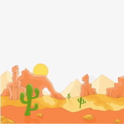 彩绘沙漠戈壁和仙人掌风景矢量图素材