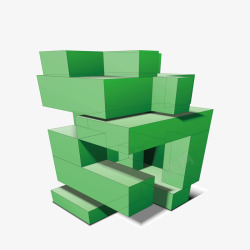 绿色三维抽象方块方体素材