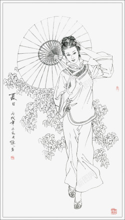 工笔白描仕女人物素材