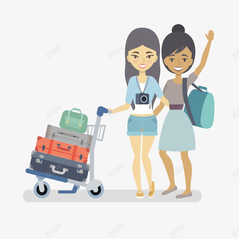 一起去旅游的好姐妹矢量图ai免抠素材_88icon https://88icon.com 两个女人 卡通人物 姐妹情深 旅游 相机 矢量图 背包 行李