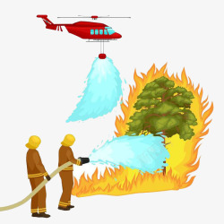 树木失火消防员救火素材