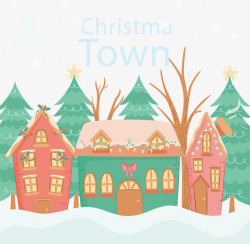 美丽圣诞小镇矢量图素材