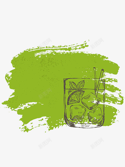 柠檬大冰块饮料与笔触png免抠素材_88icon https://88icon.com 免费图片 冰块 大冰块 柠檬 笔触