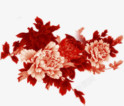 红色白色牡丹花朵手绘素材