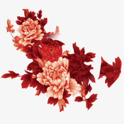 彩绘红色牡丹花素材