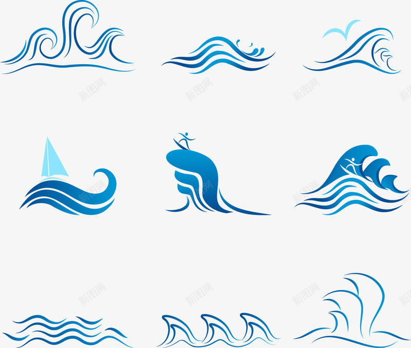 波浪矢量图eps免抠素材_88icon https://88icon.com 免费矢量下载 插画 波浪 浪涛 蓝色 矢量图