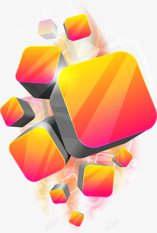 彩色手绘炫光立体方块创意png免抠素材_88icon https://88icon.com 创意 彩色 方块 立体