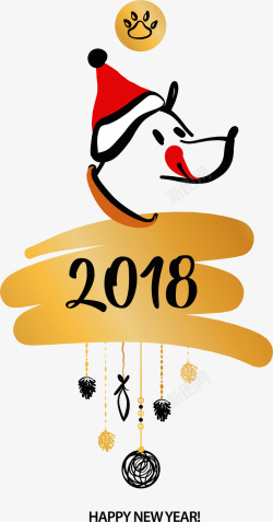 手绘新年2018标签素材