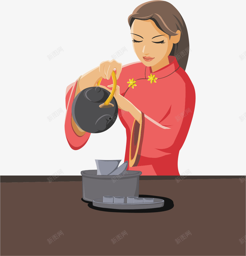 手绘泡茶的女人png免抠素材_88icon https://88icon.com 传统 手绘 泡茶的女人