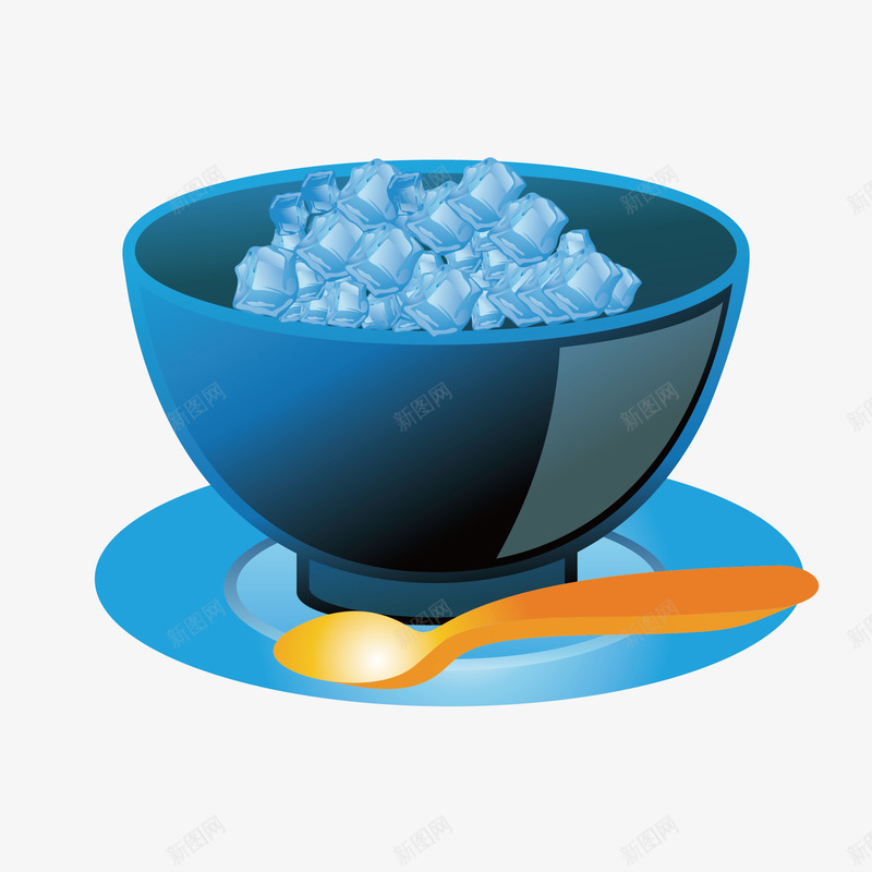 一碗碎冰png免抠素材_88icon https://88icon.com 冰块 木勺子 碎冰 碟子 蓝色的瓷碗