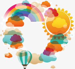 鑳屾櫙绱犳潗彩虹热气球太阳矢量图高清图片