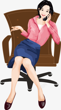 手绘的电话坐在椅子上打电话的女人矢量图高清图片