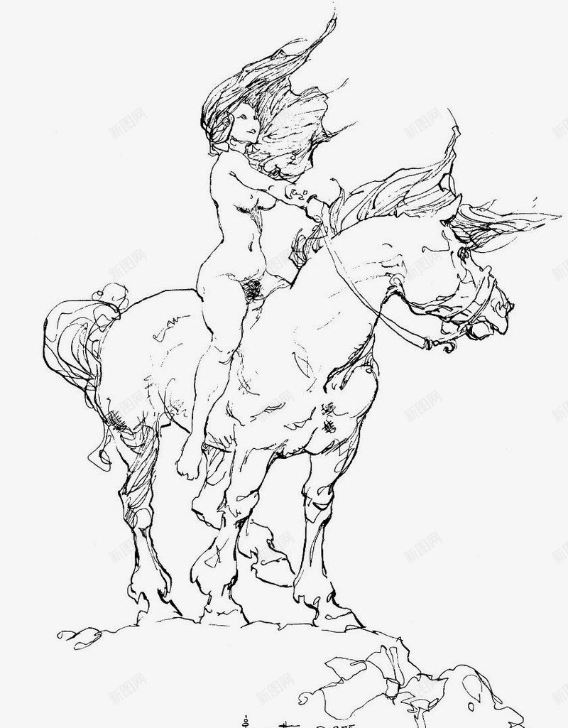 骑马人素描风中骑马的女人png免抠素材_88icon https://88icon.com 素描 风中骑马的女人 骑马人 黑白画