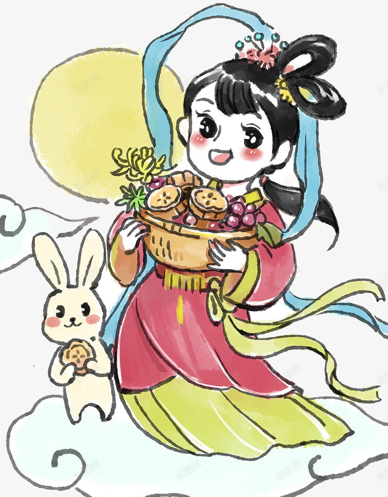 嫦娥玉兔插画png免抠素材_88icon https://88icon.com 中秋佳节 中秋促销 中秋国庆 中秋钜惠 喜迎中秋 团圆 嫦娥 插画 月亮 月饼 玉兔