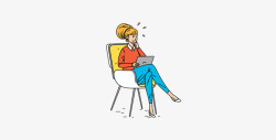 卡通女人坐着看平板电脑素材