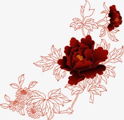 手绘线条牡丹花花朵素材