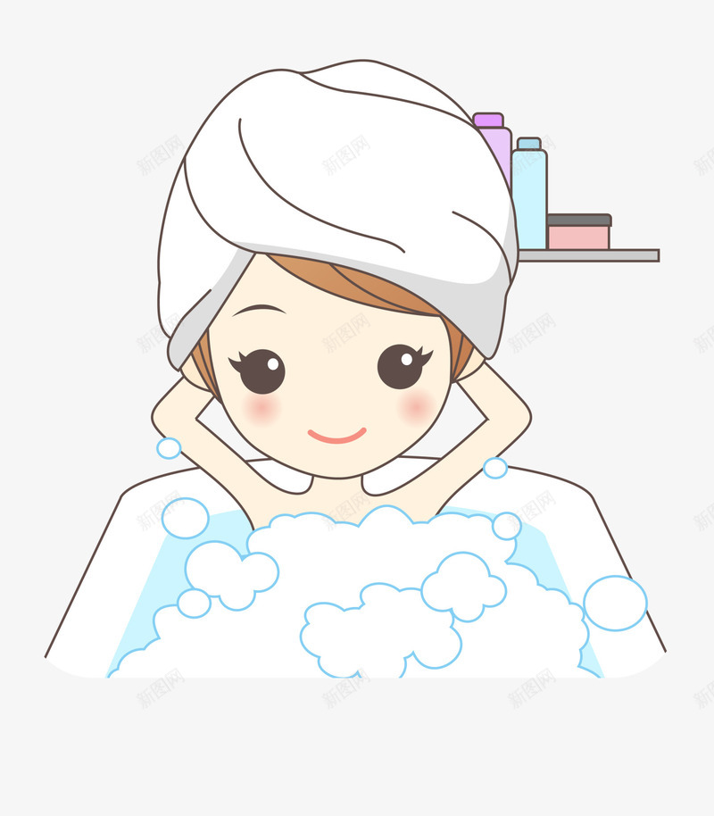 卡通洗澡女生png免抠素材_88icon https://88icon.com 卡通女生 泡泡浴 洗浴 洗澡女孩 美丽女生 装饰图案