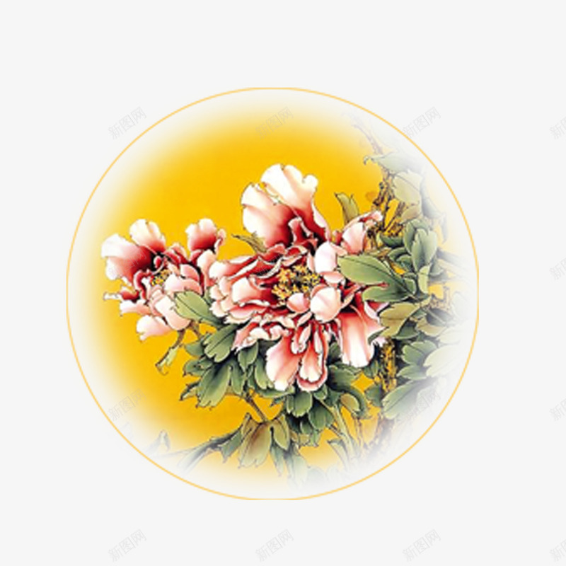 牡丹花psd免抠素材_88icon https://88icon.com 圆形牡丹花 黄色牡丹