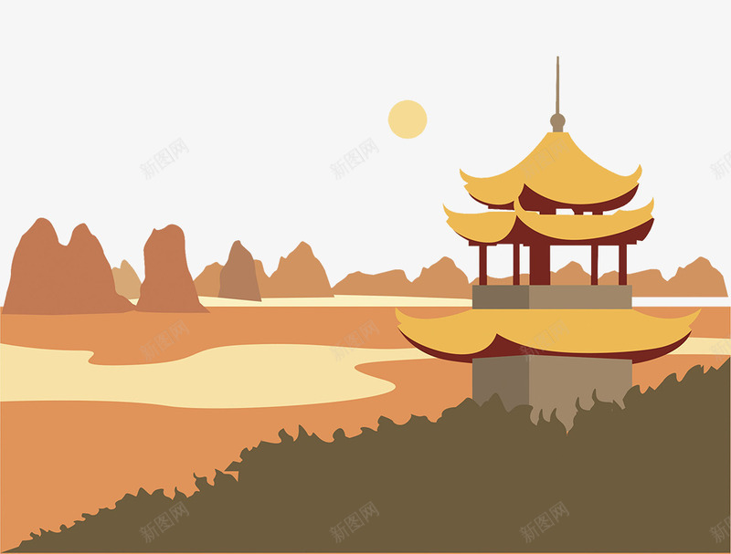 插图寺庙风景png免抠素材_88icon https://88icon.com 中国风寺庙 中国风建筑 古典建筑 寺庙风景 房屋 矢量寺庙