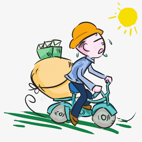 辛苦的快递员png免抠素材_88icon https://88icon.com 单车 太阳 货物 送货