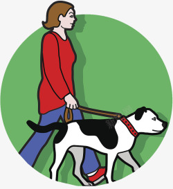 插图牵着狗走路的女人素材