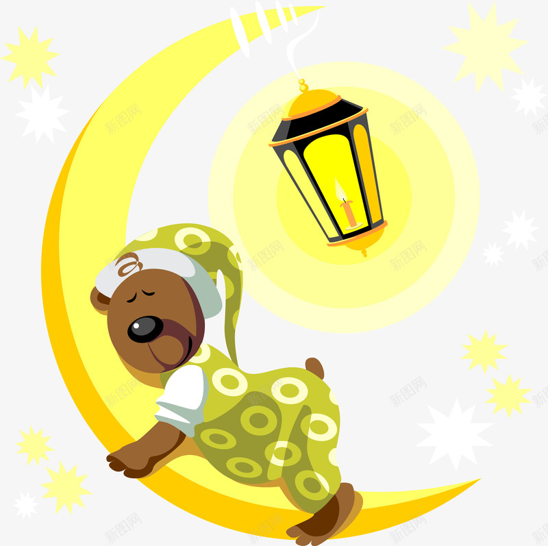 睡在月亮上的小熊png免抠素材_88icon https://88icon.com 儿童画 星星 晚上 月亮 灯笼 绿色