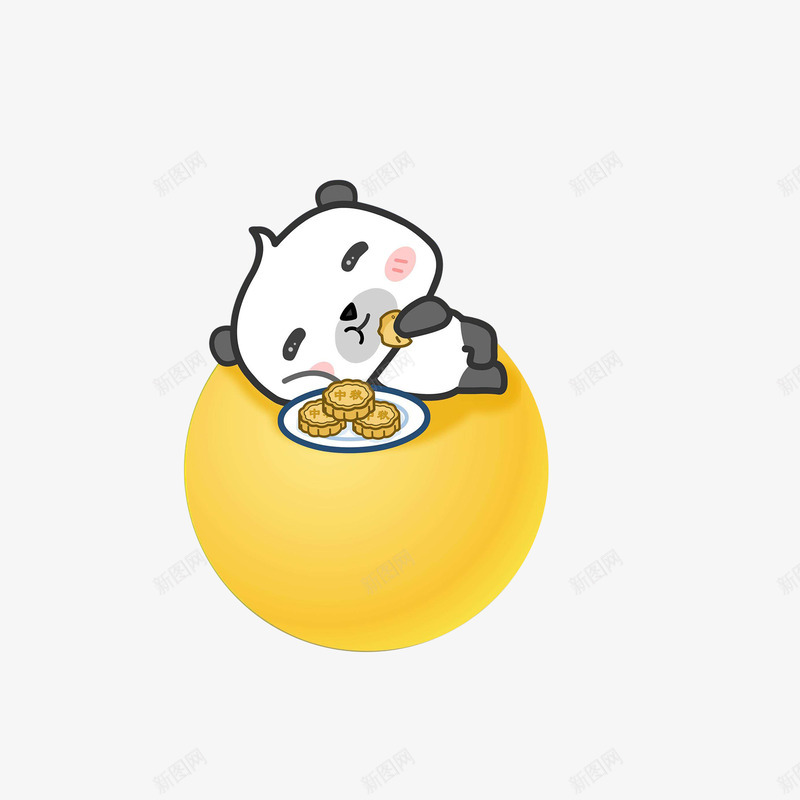 卡通躺在月亮上吃月饼的熊猫png免抠素材_88icon https://88icon.com 中秋节 卡通熊猫 躺月亮上的熊猫 躺着吃月饼