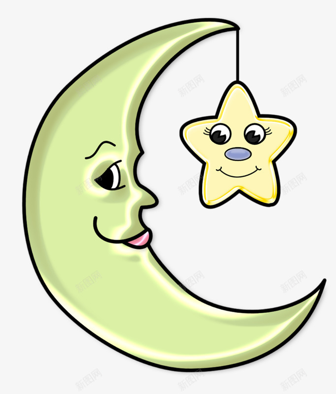 卡通手绘月亮星星png免抠素材_88icon https://88icon.com 大眼睛 微笑 拟人 星星月亮
