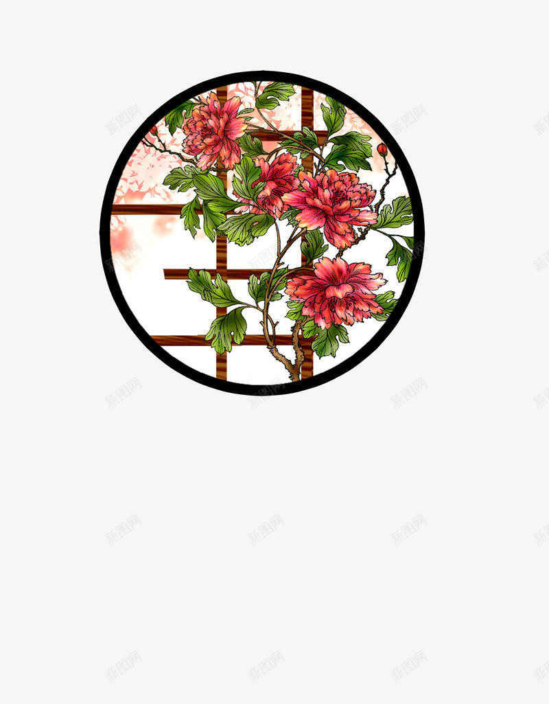 圆形里的牡丹花图案png免抠素材_88icon https://88icon.com 卡通花朵 古典花朵图案 植物花朵 牡丹花 花卉