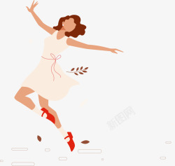 女子飞跃舞姿卡通跳舞人物图素材