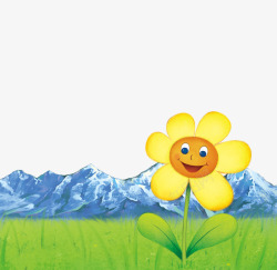 笑脸太阳花背后的雪山素材