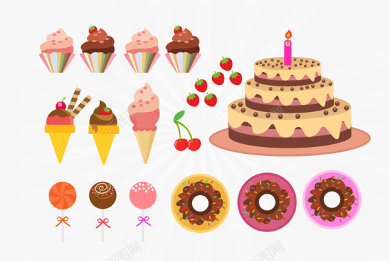 庆祝生日五彩元素图标蛋糕图标