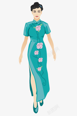 花旗袍人物穿绿色旗袍的女人高清图片