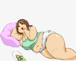 正在吃零食的卡通胖女人素材