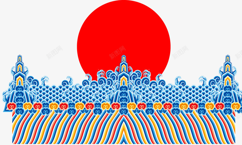 海上日出psd免抠素材_88icon https://88icon.com 中国风 太阳 浪花 海洋 红色