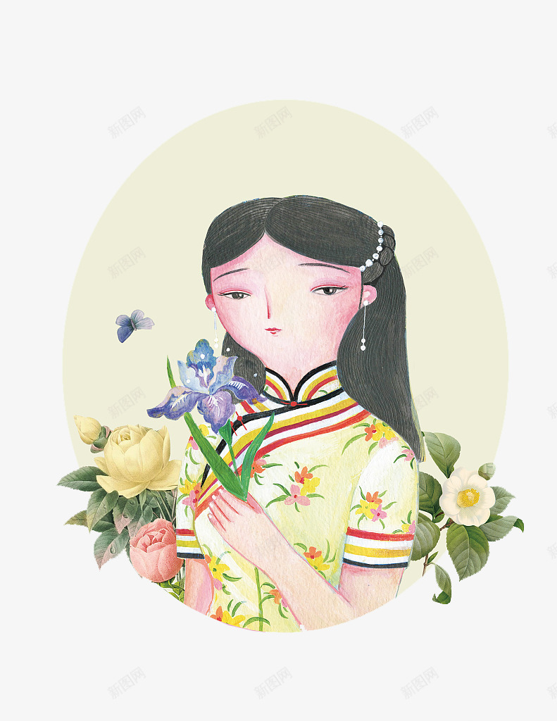 手绘人物穿旗袍拿一枝花的女孩png免抠素材_88icon https://88icon.com 一枝花 人物插图 女孩 手绘 旗袍 穿旗袍女孩 穿旗袍的女人 花卉