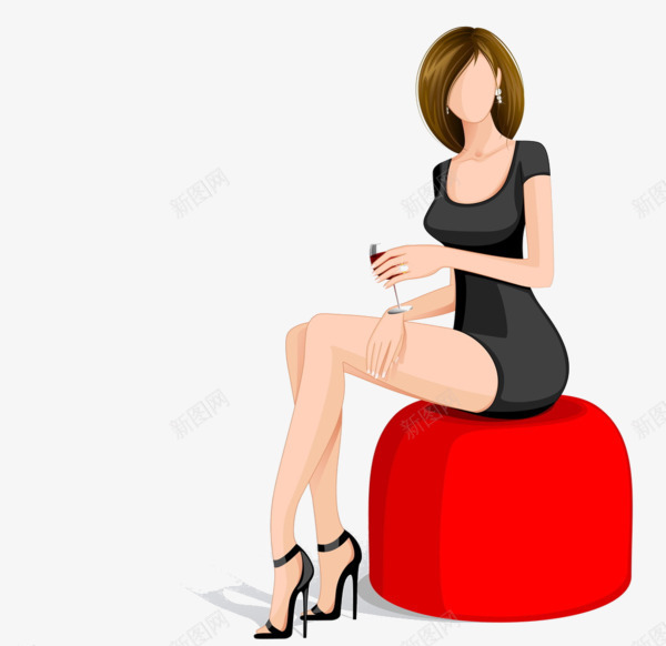 坐着的女人png免抠素材_88icon https://88icon.com 凳子 女人 手绘 杯子 红色 高跟鞋