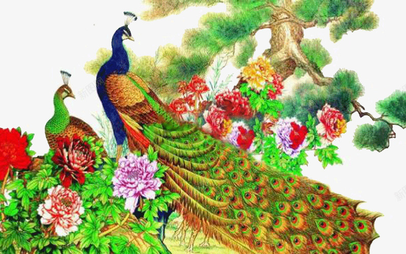 孔雀png免抠素材_88icon https://88icon.com 孔雀开屏 文艺 牡丹花 花卉