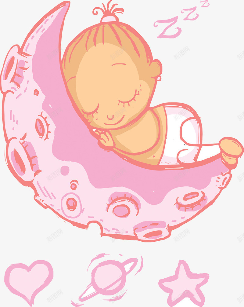 可爱婴儿插画psd免抠素材_88icon https://88icon.com 可爱 婴儿 安详 月亮 舒适睡眠