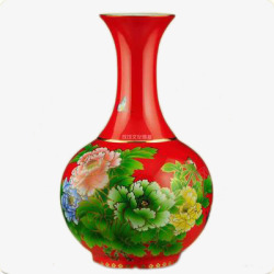 红色陶瓷花瓶牡丹花图案素材