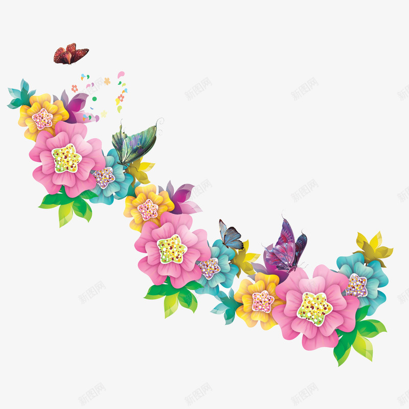 彩色花朵蝴蝶png免抠素材_88icon https://88icon.com 彩色 牡丹 花朵 蝴蝶