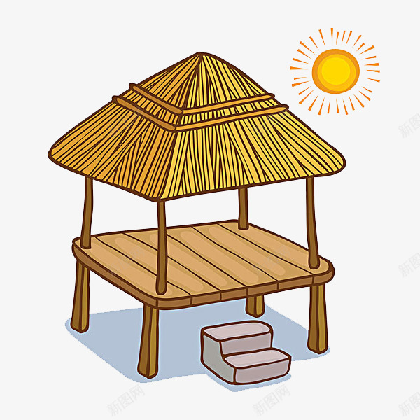 手绘的茅草屋png免抠素材_88icon https://88icon.com PNG 太阳 手绘 茅草屋