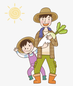 高兴的小孩抱着萝卜的父子图高清图片