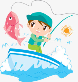 钓鱼男孩卡通钓鱼的男孩高清图片