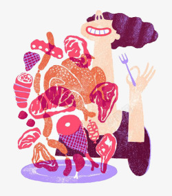享受美食的女人插画吃大餐高清图片