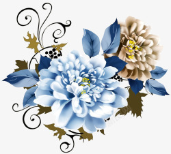 深蓝色牡丹花效果元素素材