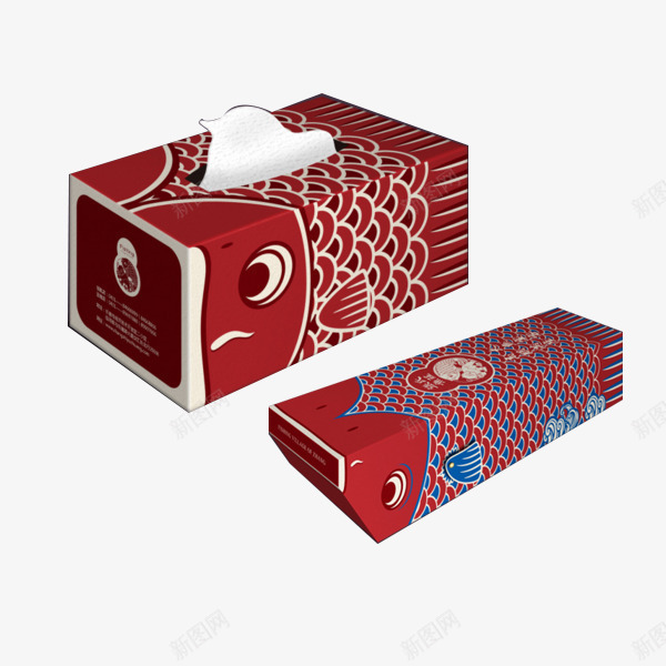 卡通鱼头抽纸盒png免抠素材_88icon https://88icon.com 产品实物 创意 方块 红色
