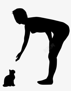 女人黑影逗小猫的女人黑影高清图片