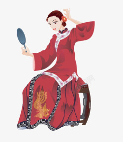 照镜子的女人素材
