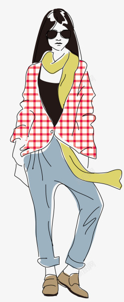 手绘线描线条时尚服饰走素材